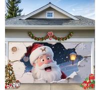 WYYHAA D, 13 x 6 ft/4 x 1,8 m, bannière de porte de garage de Noël, Père Noël amusant regardant à travers le trou mural - Grande décoration extérieure pour la maison, la fête et le jardin