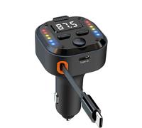 WYYHAA Émetteur FM Bluetooth 5.3 pour Voiture, Chargeur Rapide PD30W & QC3.0 avec Câble Rétractable, Éclairage Ambiant LED, Appels Mains Libres, Son HiFi, Adaptateur sans Fil pour Voiture