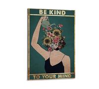 WYYRAB Be Kind To Your MindDécoration murale imperméable sur toile Impression haute définition Convient pour chambre à coucher, salon, café, décoration avec cadre 60 x 90 cm