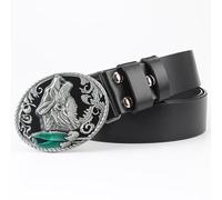 WYYXJY Ceinture Homme Black Wolf Ceinture en Cuir Véritable Punk Rock Hiphop Ceinture Décontractée Western Cowboy en Cuir De Vachette Grande Boucle Unisexe 110Cm