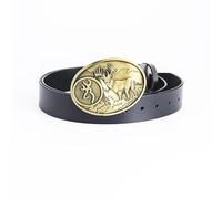 WYYXJY Ceinture Homme Ceinture Black Deer Punk Rock Hip-Hop Décontractée Western Cowboy Ceinture en Cuir De Vachette Grosse Boucle Unisexe 120Cm