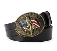 WYYXJY Ceinture Homme Ceinture en Cuir Véritable avec Drapeau Américain Noir, Style Punk Rock, Hip-Hop, Décontractée, Style Cowboy Western, en Cuir De Vache, Grande Boucle, Unisexe, 1