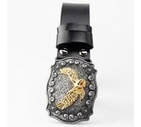 WYYXJY Ceinture Homme Ceinture en Cuir Véritable Black Eagle, Style Punk Rock Hip-Hop, Style Western Décontracté, Style Cowboy, en Cuir De Vache, Grande Boucle, Unisexe, 125 Cm