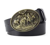 WYYXJY Ceinture Homme Ceinture en Cuir Véritable Black Horse Rider Punk Rock Hip-Hop Ceinture Décontractée Western Cowboy en Cuir De Vachette Grande Boucle Unisexe 100 Cm