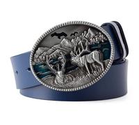 WYYXJY Ceinture Homme Ceinture en Cuir Véritable Blue Deer, Style Punk Rock Hip-Hop, Décontractée, Style Cowboy Western, en Cuir De Vache, Grande Boucle, Unisexe, 125 Cm