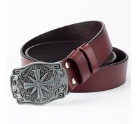 WYYXJY Ceinture Homme Ceinture en Cuir Véritable Marron Rougeâtre avec Croix, Style Punk Rock Hip-Hop, Style Western Décontracté, Style Cowboy, en Cuir De Vache, Grande Boucle, Unisex