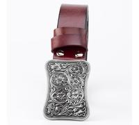 WYYXJY Ceinture Homme Ceinture en Cuir Véritable Marron Rougeâtre avec Fleur, Style Punk Rock Hip-Hop, Style Western Décontracté, Style Cowboy, en Cuir De Vache, Grande Boucle, Unisex