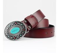 WYYXJY Ceinture Homme Ceinture en Cuir Véritable Marron Style Ethnique Punk Rock Hip-Hop Ceinture Décontractée Western Cowboy en Cuir De Vachette Grande Boucle Unisexe 120 Cm