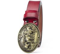 WYYXJY Ceinture Homme Ceinture en Cuir Véritable Red Horse Rider Punk Rock Hip-Hop Ceinture Décontractée Western Cowboy en Cuir De Vachette Grande Boucle Unisexe 120Cm