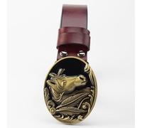 WYYXJY Ceinture Homme Ceinture en Cuir Véritable Tête De Cheval Marron Rougeâtre, Punk Rock Hip-Hop, Ceinture Décontractée De Cow-Boy Western en Cuir De Vachette À Grande Boucle Uni