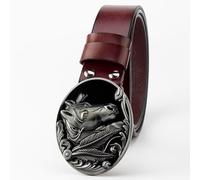 WYYXJY Ceinture Homme Ceinture en Cuir Véritable Tête De Cheval Marron Rougeâtre, Punk Rock Hip-Hop, Ceinture Décontractée De Cow-Boy Western en Cuir De Vachette À Grande Boucle Uni