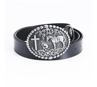 WYYXJY Ceinture Homme Cheval Noir Ceinture Punk Rock Hiphop Casual Western Cowboy Ceinture Peau De Vache Rétro Ceinture Grande Boucle 120Cm