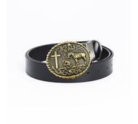 WYYXJY Ceinture Homme Cheval Noir Ceinture Punk Rock Hiphop Casual Western Cowboy Ceinture Peau De Vache Retro Ceinture Grande Boucle 110Cm