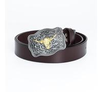 WYYXJY Ceinture Homme Marron Bull Head Ceinture Punk Rock Hiphop Casual Western Cowboy Ceinture Peau De Vache Retro Ceinture Grande Boucle 130Cm