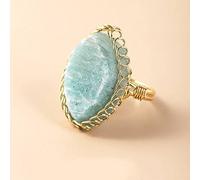 WYZI Bague avec Pierre Précieuse, Anneau De Tissage Doré Ajustable Aventurine Verte Anneau De Cristal Ouvert Ajustable Boho Anneau D'Éternité Énergie 7 Chakras Anneau De Proposition Bijoux De Charm