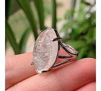 WYZI Bague Reglable Femme,Réglable Simple Grand Anneau d'oeil De Cheval Quartz Clair Réglable Bague en Cristal Ouvert Chic Bague D'Éternité Énergie 7 Chakras Proposition Bague Bijoux De Charme pour