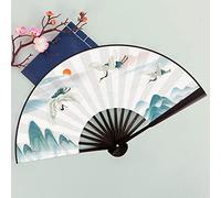 WYZI Éventail À Main, Ventilateur en Bambou Grue Décontractée Montagne Tissu Oriental Tissu Soie Ventilateurs Grands Ventilateurs Chinois Élégant Ventilateur Pliant De Poche pour La Danse Accessoir
