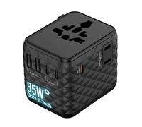 WZ Universal Travel Adapter, Worldwide Travel Plug Adapter 35W GaN III Tech Diamond, International Fast Travel Plug 3×USB-C & 2×USB-A Port, C Plug UK/EU/USA/AU & 200+ Countries with Dual 10A Fuse