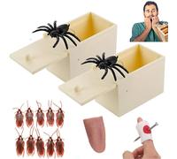 WZBBJuser Boite Surprise Araignee Ensemble, Spider Box, Boîte Jouet Farce d'Araignée, Inclure Boîte Araignée en Bois, Jouets Cafards, Fausse Langue, Clous Farces, pour Halloween Avril Poisson Prank