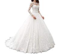 WZEFEIO Robe de Mariée en Dentelle a - Word Civil Wedding Dresses Mode Manches Robe de Mariée, Ivoire, 34