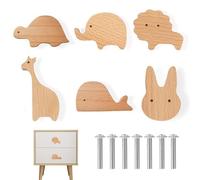Wzhtuzi Lot de 6 poignées de tiroir en bois en forme d'animal pour chambre d'enfant, boutons en bois de différentes formes d'animaux, boutons de meubles en forme d'animal poignées en bois pour