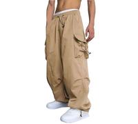 WZIKAI Pantalon Cargo Baggy décontracté pour Homme - Pantalon Cargo de Parachute - Coupe Ample - Hip Hop - Sarouel avec Poches, Kaki, Taille XL