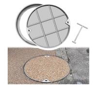 Wzmazingly Couvercle De Regard Ronds En Acier Inoxydable Avec Cadre, 20 22 24 26 28 34 36 Pouces Plaque D'Égout Couvercle De Fosse Septique Remplacement, Avec Crochet De Levage(Dia 70cm/28in)