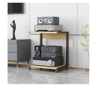 Wzmazingly Étagères HiFi Meuble Audio avec Structure en Acier Et Étagères en Bois Mouvement Meuble De Rangement Multimédia AV pour Lecteurs DVD/Consoles De Jeux/Décodeurs TV(Black+Beige,H55cm/21.7in)