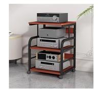 Wzmazingly Meuble Audio À 3 Niveaux, Meuble Chaine HiFi Armoire avec roulettes Et Étagères en Bois, Tour De Support Multimédia AV Mobile pour Systèmes Stéréo Et Home Cinéma(Teak Color)