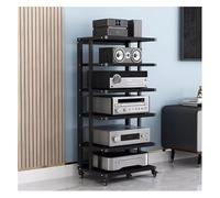 Wzmazingly Meuble Audio Robuste À 6 Niveaux Hauteur 116cm - Meuble Chaine HiFi Chariot De Rangement Mobile Meubles Multimedia AV pour Salon Salle De Jeux Studio De Musique(Black)