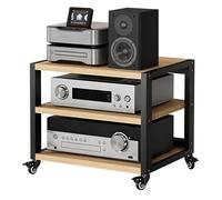 Wzmazingly Meuble Chaine HiFi À 5 Niveaux avec roulettes, Robuste Support Multimédia AV, Rangement Domestique pour Platine, Équipement Audio/Vidéo(Black+Beige,L55xW50xH49cm)