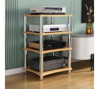 Wzmazingly Meuble Chaine HiFi Armoire AV, Support Moderne pour Platine Vinyle, Multifonctionnel Meuble De Rangement Multimédia, pour Salon, Home Cinéma, Chambre(Light Walnut,4 Tier-85cm Tall)