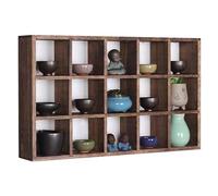 Wzmazingly Support Mural Pour Tasses À Café 9 12 15 16 20 24 25 28 30 32 40 Grille Étagère Flottante Rustique En Bois Pour Tasses, Verres À Vin Et Tasses À Café(15 Grid/71.5x43.5cm)