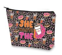 WZMPA Donuts and Coffee Cosmetic Makeup Bag Donuts Lover Gift She Wants The Donuts Makeup Pouch Bag For Friend Family, Elle veut le Bl, Coupe :