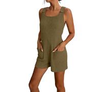 WZMYDBD Combishort Femme, Col Rond Bretelles Plissées Combishorts avec Poches Ample Fluide Casual Chic et Élégant Pantalon 3/4 Droit Léger Respirant Combishort Femme de Soirée Vacances pour Les Fête