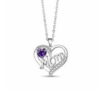 Wzmzjy Collier Collier Pendentif Collier Médaillon Collier Chaîne avec Cœurs Entrelacés et Maman Fabrication Soignée en Cuivre avec Zircones Scintillantes, Or Blanc Violet