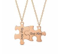 Wzmzjy Collier Pendentif Pièce de Puzzle Collier Couple Collier Gravable Collier Ajustable Pendentif Assorti avec Chaîne Réglable pour Femmes et Hommes, Or Rose, Gravé D Un Côté