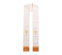 Wzmzjy Étole de Cérémonie pour Pasteur Vêtement de Clergé Ornement Sacerdotal Châle de Prêtre avec Broderie de Croix Élégante Convenable pour Messe et Mariag, Blanc