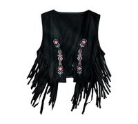 Wzmzjy Gilet à Franges Veste sans Manches pour Femmes Gilet de Cowgirl Vêtement D'Extérieur Hippie en Suédine Douce Années 70 Adapté pour Les Fêtes Le, Noir