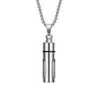 Wzmzjy Pendentif Urne Funéraire en Acier et Verre de 48 Mm avec Mécanisme D'ouverture pour Les Cendres et Les Cheveux, Argent, 60cm