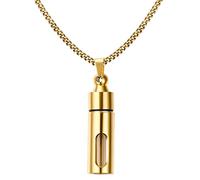 Wzmzjy Pendentif Urne Funéraire en Acier et Verre de 48 Mm avec Mécanisme D'ouverture pour Les Cendres et Les Cheveux, Doré, 60cm