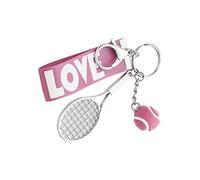Wzmzjy Porte-clés Tennis Intégrant Mini Raquette Balle Fantaisie Love Inscrit Bracelet Multifonctionnel en Métal Accessible pour Amateurs de, Rose