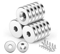 Wzone 15x3mm Aimant Visser, 20 PCS Rond Aimant Percé N52 Aimants Puissants Aimant Trous pour Tableau Noir Magnétique Cuisine Outils Bricolage