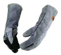 WZQH 40 CM, 500℃, Gant Cuir Barbecue Homme Femme, Très Très Grand, Gants de Travail Pour Soudure,Cheminée,Four,BBQ,Jardinage,Jardin,Travaux,Electricien,Cuisine.Anti Chaleur Coupure, Noir-Gris 2XL