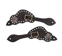 WZSASE Western Spur Straps for Horse Riding | Genuine Cow Leather with Rhinestone Decoration | Adjustable Riding Gear/Equestrian Present | 1 Pair Black Vintage Style