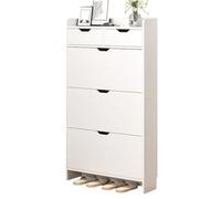 WZSMZKHF Meuble À Chaussures Etroit avec 3 Tiroirs Rabattables pour Derrière La Porte, Armoire A Chaussures Discret Et Fin, Étagère de Rangement À L'épreuve des Animaux, Blanc(L50cm x W17cm x H125cm)