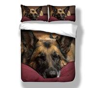 WZSZSA Housse de Couette 220x240cm 3D Berger Allemand Animal Parure de lit 3 pièces,Ensemble de literie Microfibre et Fermeture à Glissière avec 2 Taies d'oreiller