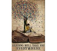 WZVZGZ 14 x 20 cm, panneau rétro en étain, affiche « Reading Will Take You Everywhere » - Décoration d'intérieur - Cadeau de bar, ferme, cuisine, jardin, décoration de jardin, décoration murale
