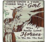 WZVZGZ Plaque en métal rustique rétro avec cheval « There was a Girl who Really Loved Horses it was me The End » - Décoration murale pour la maison, le jardin, le garage - 30,5 x 30,5 cm