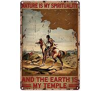WZVZGZ Plaque en métal vintage amérindienne Nature is My Spirituality and The Earth is My Temple pour homme et femme, décoration murale pour bars, restaurants, cafés, pubs, 20,3 x 30,5 cm